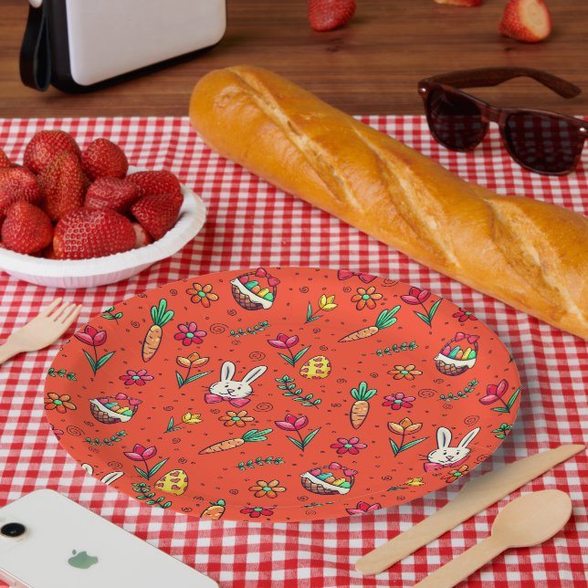 Prato De Papel Placas de papel padrão de Páscoa laranja (Piquenique)