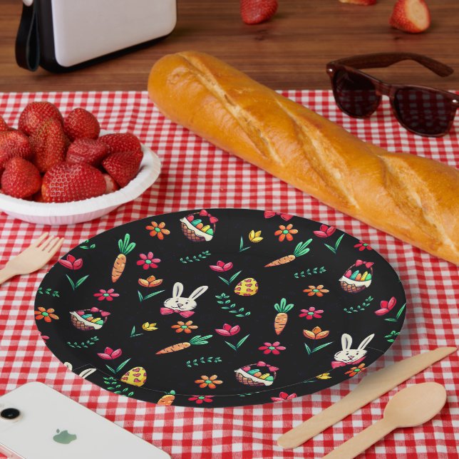 Prato De Papel Placas de papel padrão para Páscoa preta (Piquenique)