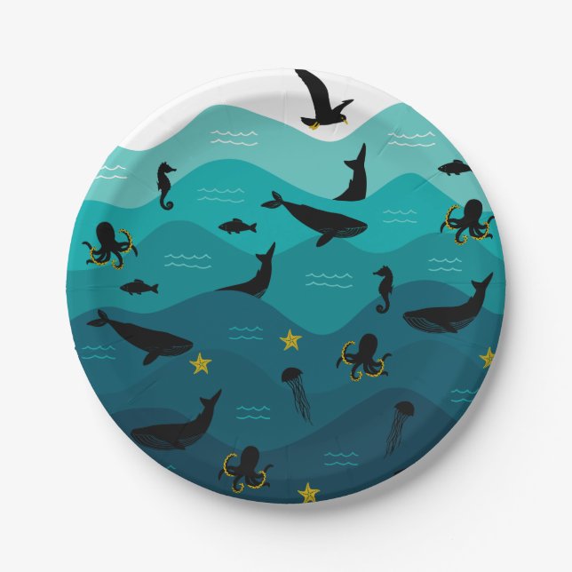 Prato De Papel Placas de papel para animais marinhos (Frente)