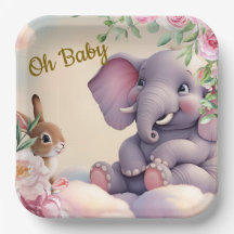 Placas de papel para bebês, elefante e coelho