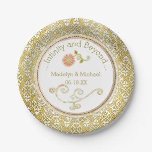 Prato De Papel Placas de papel para Casamento tema damasco Dourad
