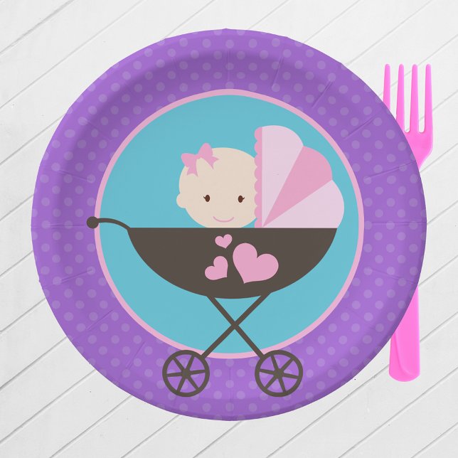 Prato De Papel Placas de papel para festas de bebês (Baby Doll Birthday Party Paper Plates in Purple, Pink and Teal Blue. 2 Plate Sizes Available)