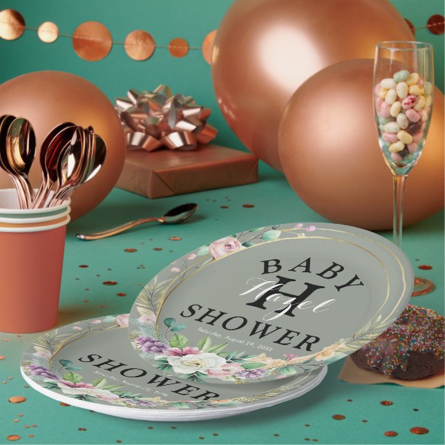 Prato De Papel Placas de papel para festas de Chá de fraldas Flor (Múltiplo)