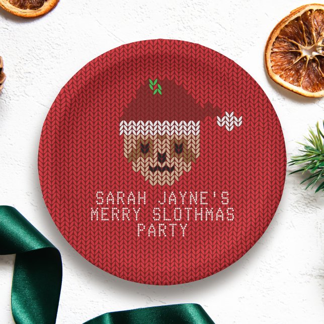 Prato De Papel Placas de papel para festas de Natal Vermelho (For your festive Sloth Party. Just add your name!)