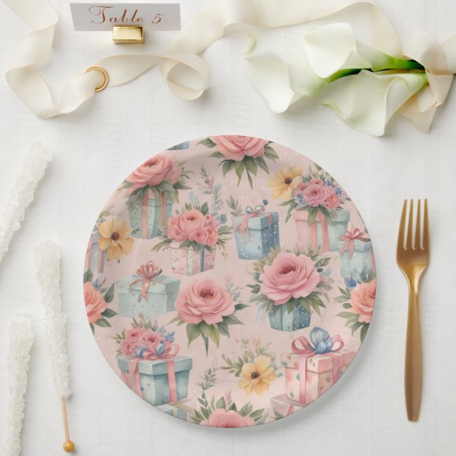 Prato De Papel placas de papel para flores rosa (Casamento)