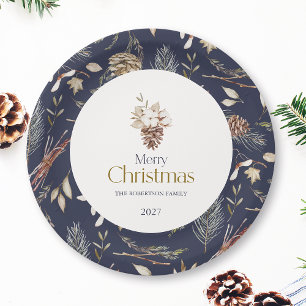 Prato De Papel Placas de papel para inverno elegantes com pinecon