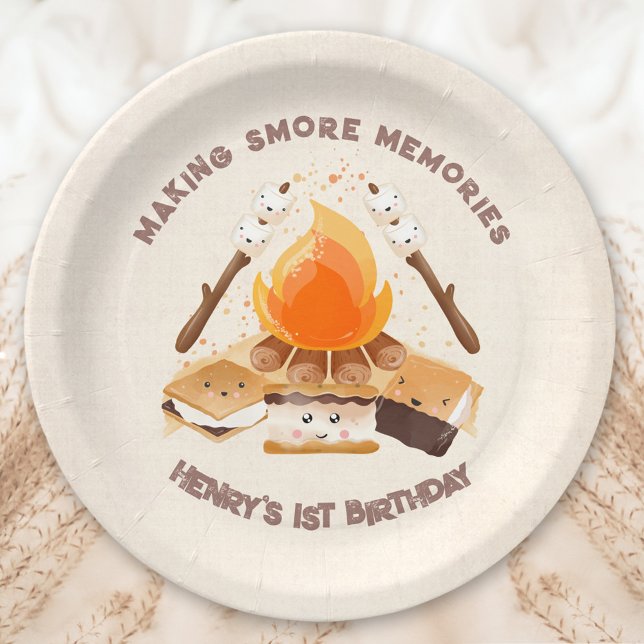 Prato De Papel Placas de papel para primeiro aniversario de Campf (Cute S'more Fun Campfire 1st Birthday Paper Plates)
