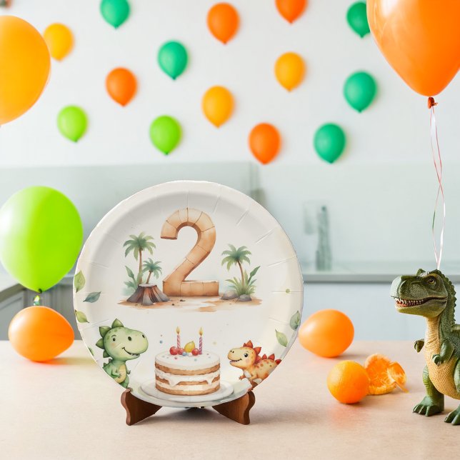 Prato De Papel Placas De Papel Para segundo aniversário Dinossaur (Criador carregado)