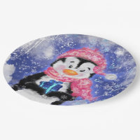 Placas de papel pinguim de Natal giro