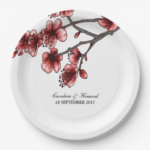 Prato De Papel Placas de papel Red Simple Cherry Blossoms