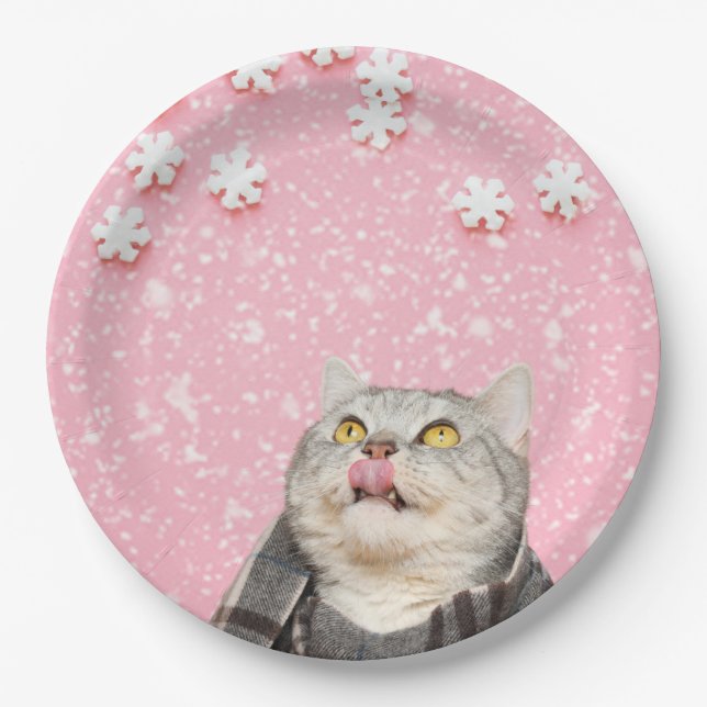 Prato De Papel Placas de papel redondas de 9" com flocos de neve  (Frente)