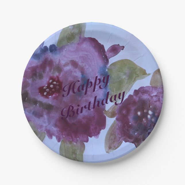 Prato De Papel Placas de papel roxa com rosa (Frente)