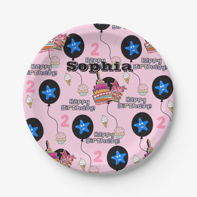 Prato De Papel Placas de Papel, segundo aniversário Feliz Nº 2 Ba (Frente)