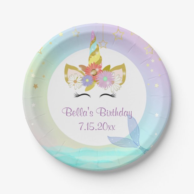 Prato De Papel Placas de papel Sereia Unicorn (Frente)