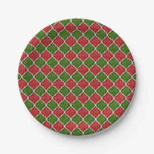 Prato De Papel PLACAS DE PAPEL VERDE-VERMELHO-BRANCO-Sequins-MQF