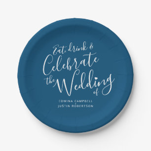 Prato De Papel Placas de papel Wedding do roteiro branco azul