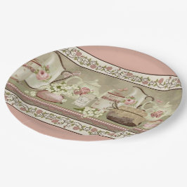 Prato De Papel Placas de Rosa e chá de pêssego do Vintage