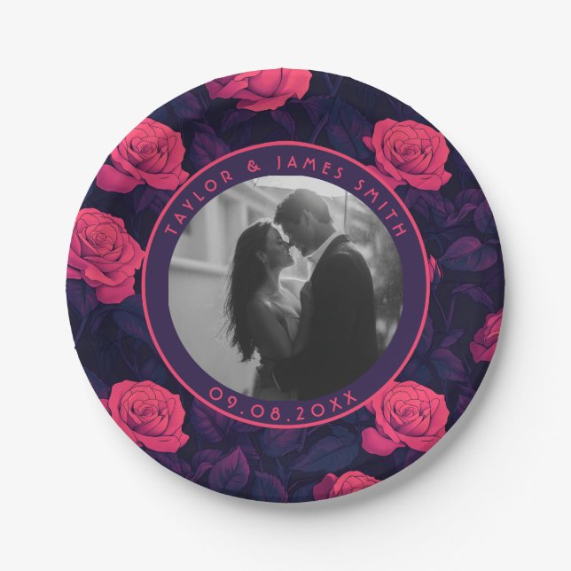 Prato De Papel Placas De Rosa Para Casamento De Verão (Frente)