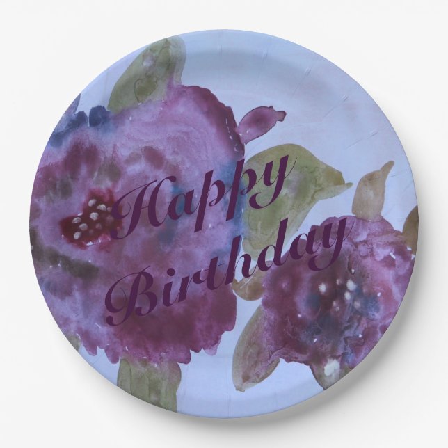 Prato De Papel Placas de Rosa púrpura de aquarela (Frente)