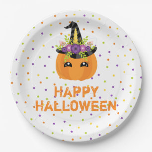 Prato De Papel Placas de White Paper do Unicorn Pumpkin Feliz Hal