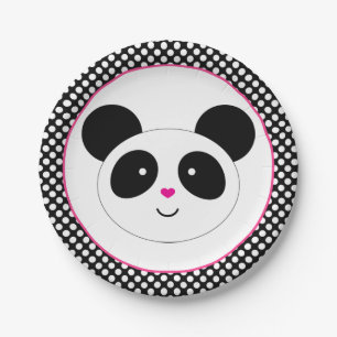 Prato De Papel Placas do partido da panda de Polkadot
