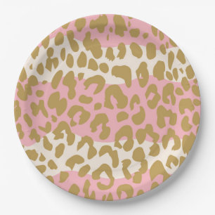 Prato De Papel Placas do partido do impressão do leopardo (rosa)