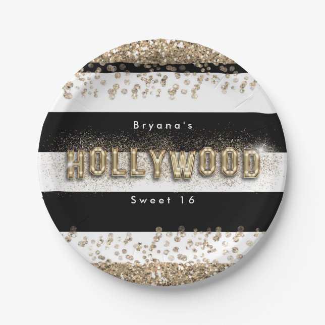 Prato De Papel Placas do Partido Dourado Hollywood Black & White  (Frente)