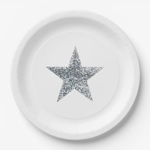 Prato De Papel Placas do Partido - Estrela Glitter Silver