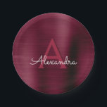 Prato De Papel Placas do Partido Monograma de Morango<br><div class="desc">Burgundy Cranberry Purple Elegant Birthday ou Festa de solteira ou Chá de panela Plates. Essas Festas de aniversário Roxas ou Casamentos podem ser personalizadas para incluir seu nome inicial e próprio.</div>
