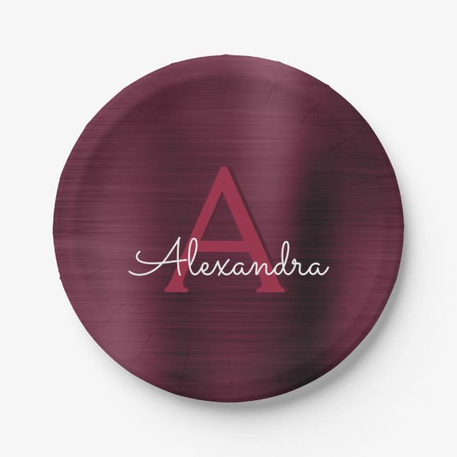 Prato De Papel Placas do Partido Monograma de Morango (Frente)