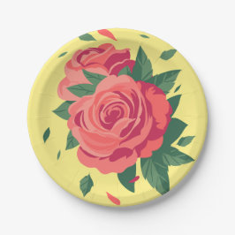 Prato De Papel Placas do Partido namorados rosas rosa em amarelo