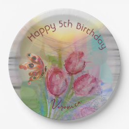 Prato De Papel Placas do Partido Ttulip de 5 aniversário