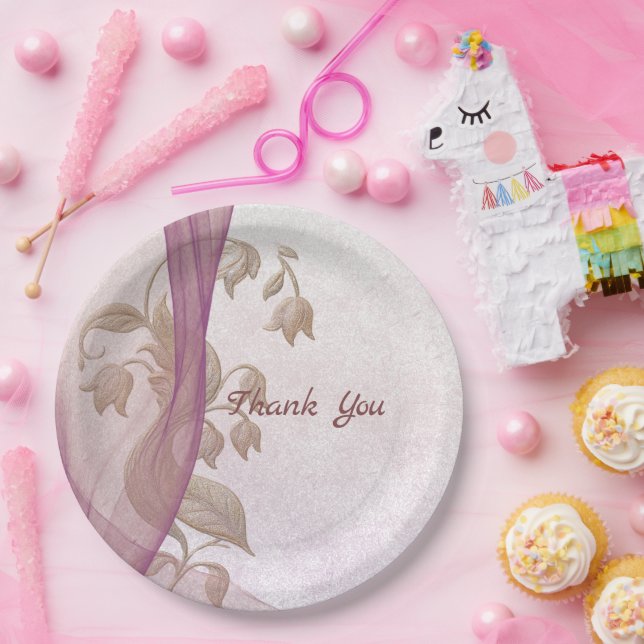 Prato De Papel Placas florais elegantes do 70º aniversário (Festa)