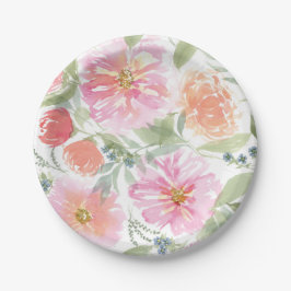 Prato De Papel Placas Florais Primavera, rosa e verde