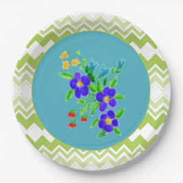 Prato De Papel Placas Flores com Teal e Limão