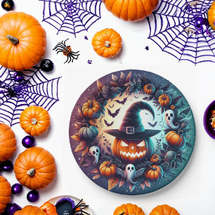 Prato De Papel Placas Noturnas de Halloween Encantadas