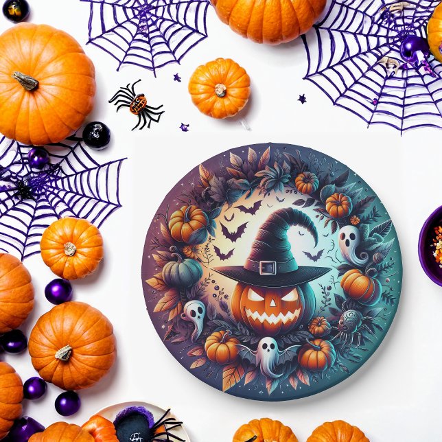 Prato De Papel Placas Noturnas de Halloween Encantadas (Criador carregado)