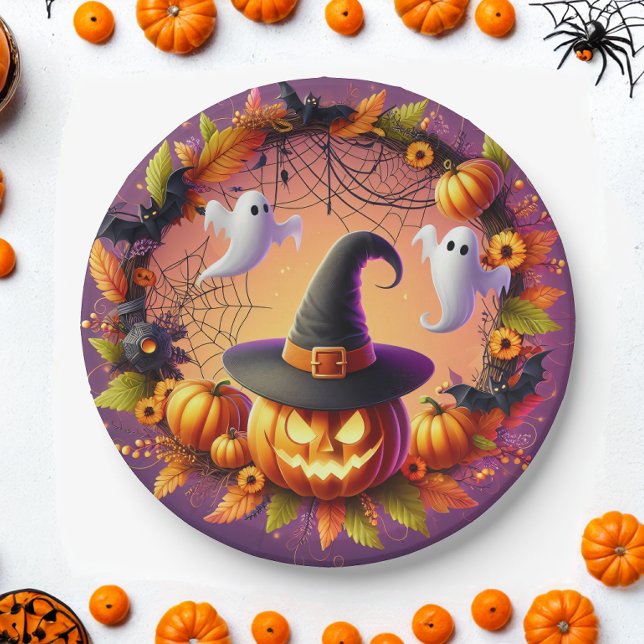 Prato De Papel Placas Noturnas de Halloween Encantadas (Criador carregado)