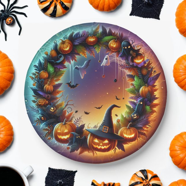 Prato De Papel Placas Noturnas de Halloween Encantadas (Criador carregado)