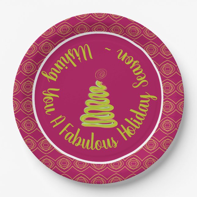 Prato De Papel Placas Padrão De Natal Com Verde limão (Frente)