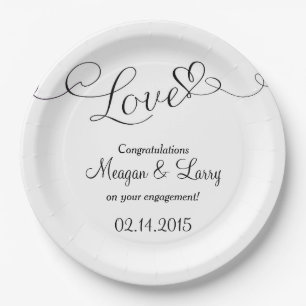 Prato De Papel Placas para Festa de Compromisso - Letra de Amor