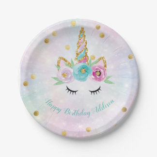 Prato De Papel Placas Pastel unicórnicas personalizadas