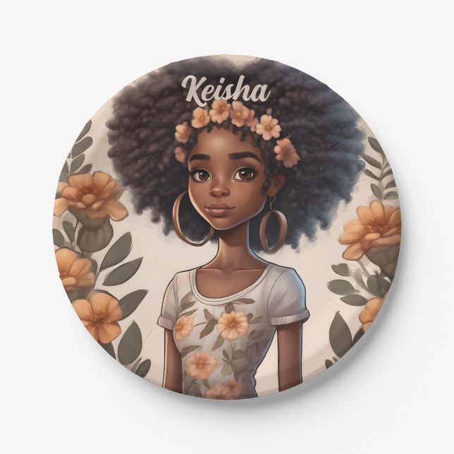 Prato De Papel Placas personalizadas de papel para meninas africa (Frente)