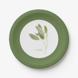 Prato De Papel Placas redondas de papel FRESG SAGE de 7" - Verde