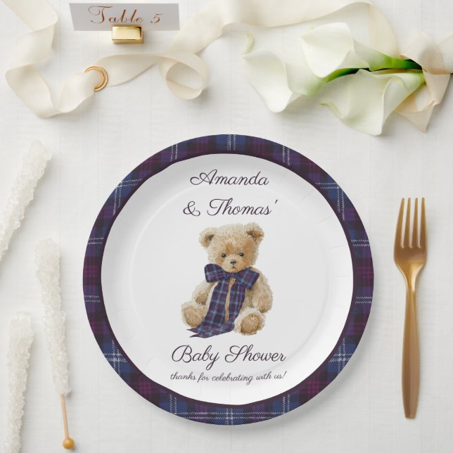 Prato De Papel Plaid Bear Themed Baby Shower  (Casamento)