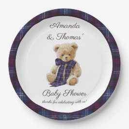Prato De Papel Plaid Bear Themed Baby Shower 