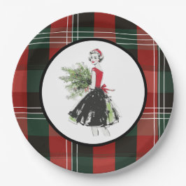 Prato De Papel Plaid Christmas Plate in Retro
