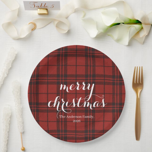 Prato De Papel Plaid Clássico Feliz Natal Festivo -  (Casamento)
