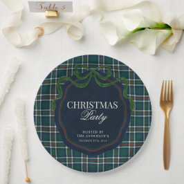 Prato De Papel Plaid Preppy Festa de Natal Verde Escuro Xadrez