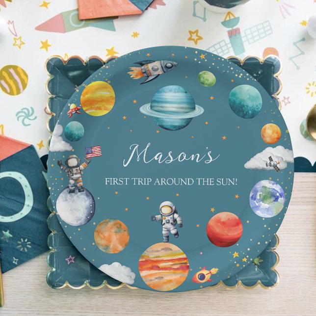 Prato De Papel Planet Explorer First Trip Around the Sun Space  (Criador carregado)